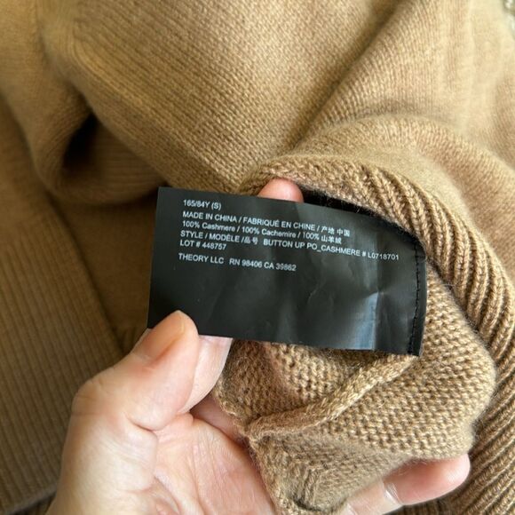 Theory Button Up Cashmere Camel Beige Canvas Pullover S - Picture 7 of 8